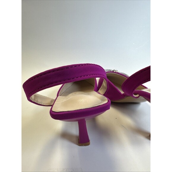 Women’s Hot Pink Slingback Heel Satin Effect Rhinestone Bow Shoes Size 10.5 - Picture 5 of 7